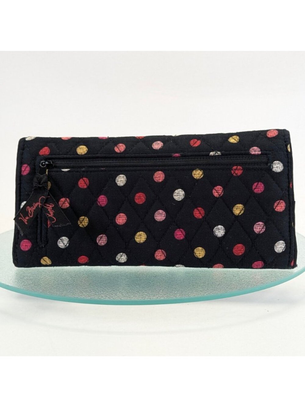 Vera Bradley Havana Polka Dots Trifold Wallet Black Red Roses Large - Picture 3 of 5